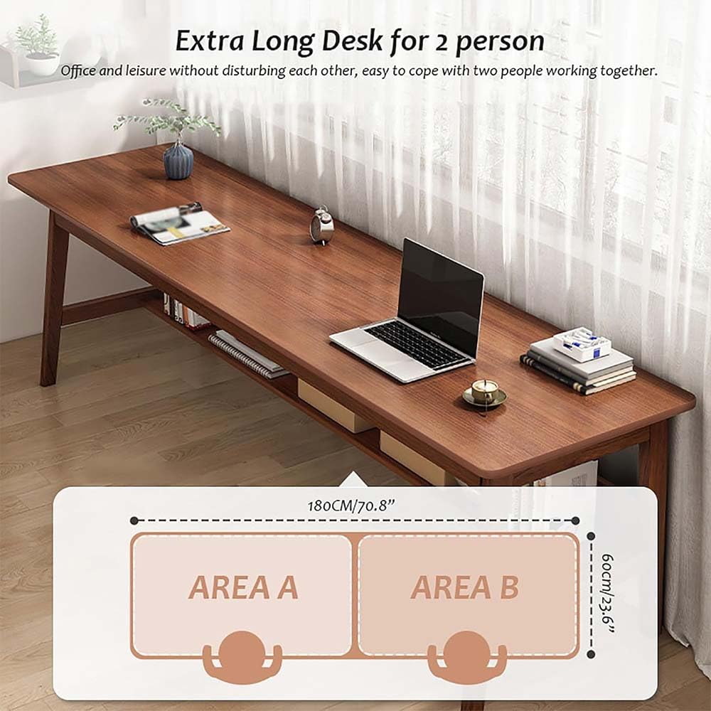 Amazon | SXZenSpace 2人用デスク、本棚と収納棚付き無垢材製学習机
